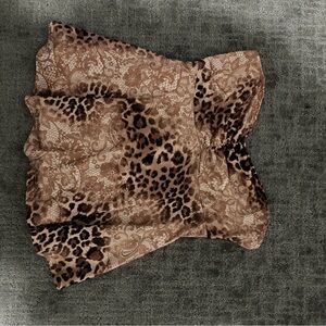 SHEIN Brown Leopard Lace-Print Strapless Top